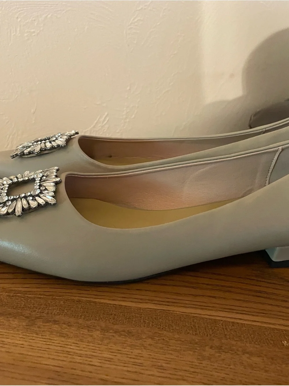 C. Paravano Taupe Pointed Toe Jeweled Flats